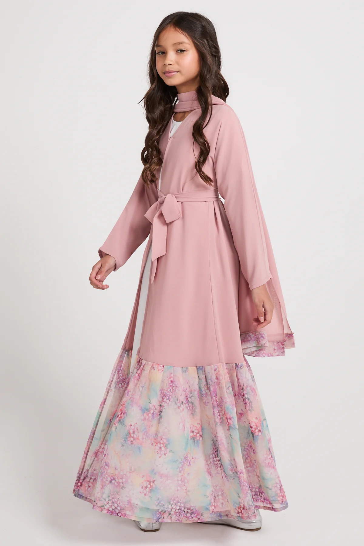 Junior Girls Blush Blossom Chiffon Open Abaya - LIMITED EDITION - Image 6