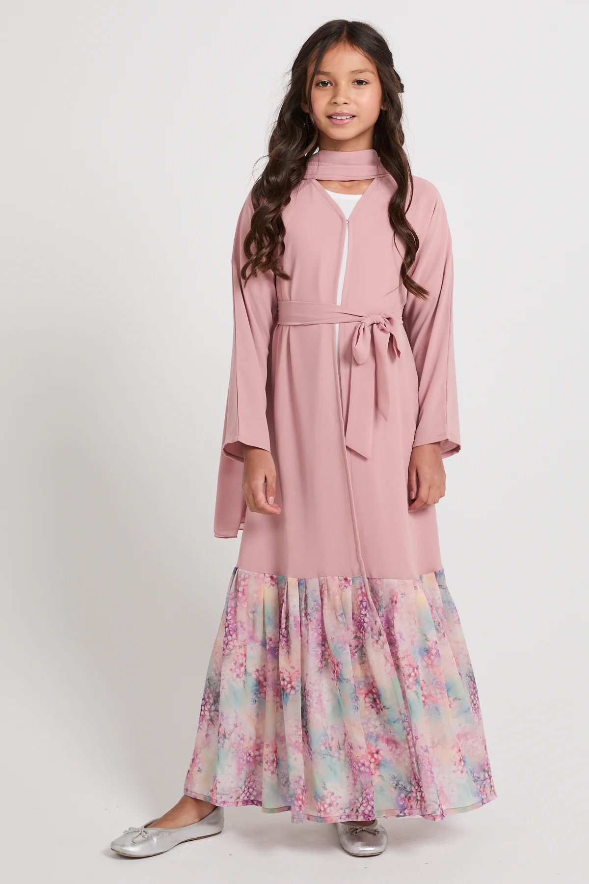 Junior Girls Blush Blossom Chiffon Open Abaya - LIMITED EDITION - Image 7