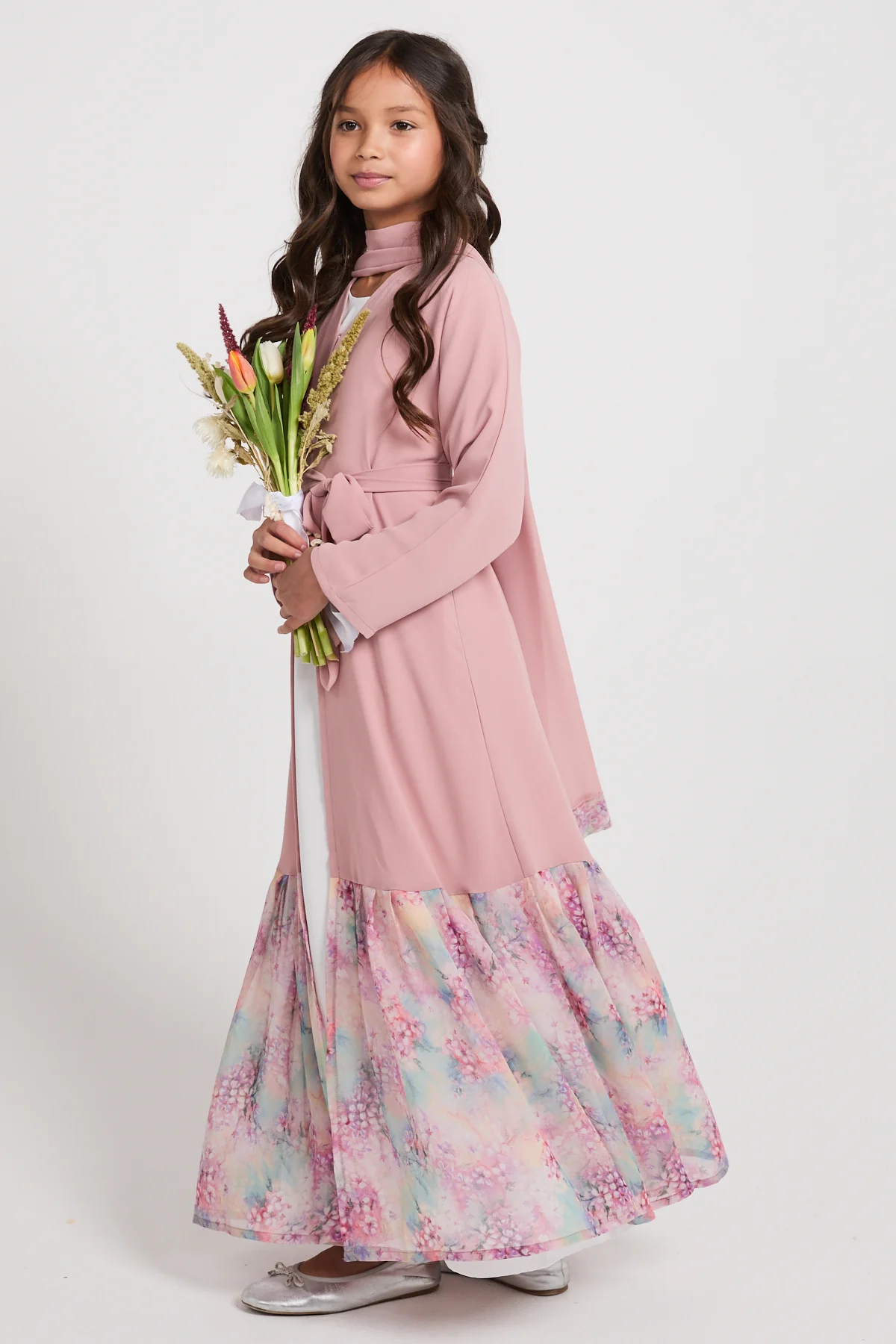 Junior Girls Blush Blossom Chiffon Open Abaya - LIMITED EDITION - Image 9