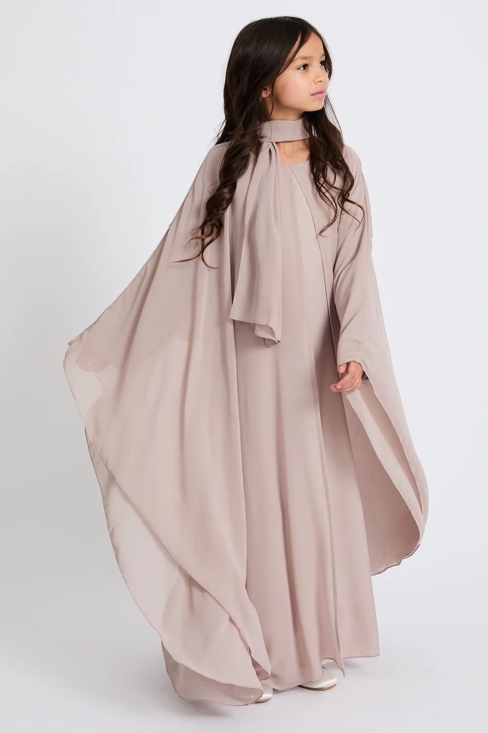 Junior Girls Closed Abaya with Butterfly Cut  - Misty Mink