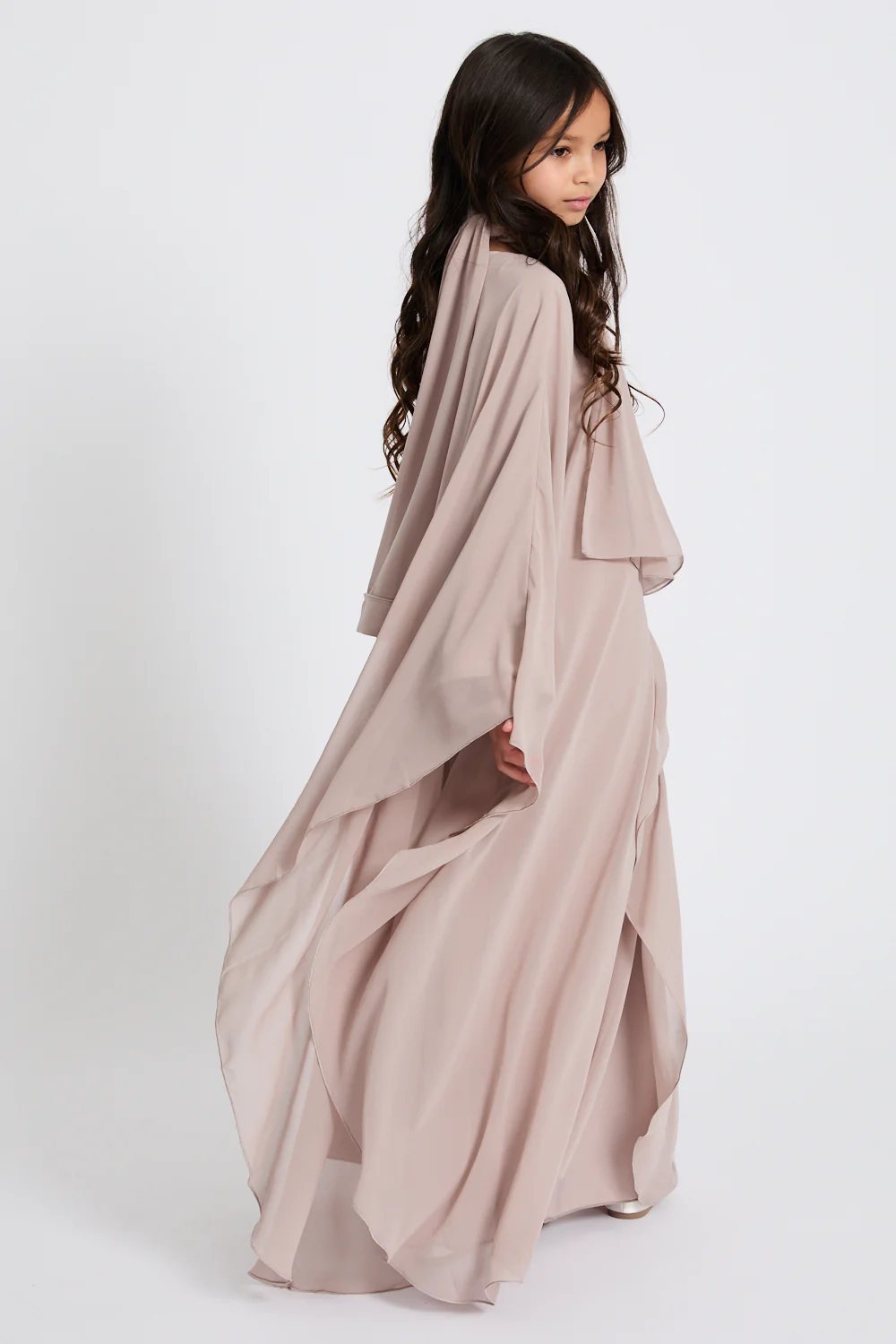 Junior Girls Closed Abaya with Butterfly Cut  - Misty Mink - Image 6