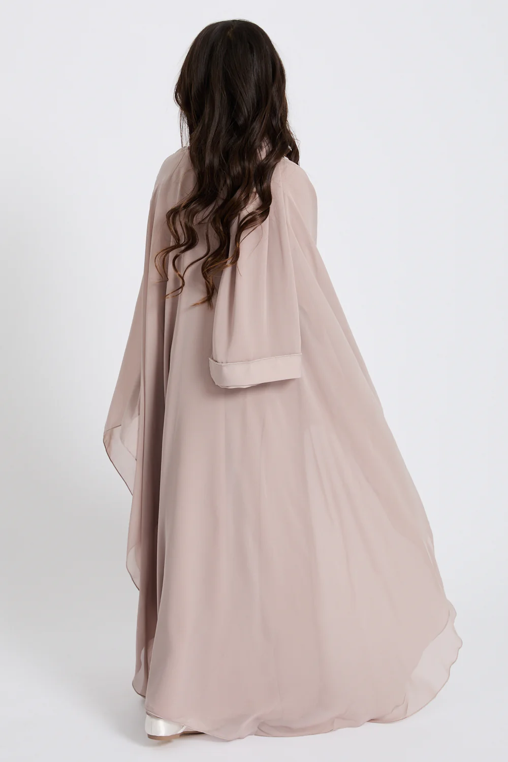 Junior Girls Closed Abaya with Butterfly Cut  - Misty Mink - Image 7