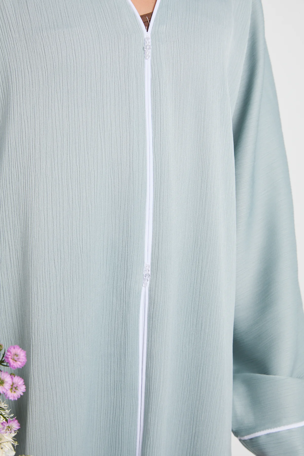 Junior Girls Closed Textured Abaya with Dainty - Dusky Powder Blue - Image 5