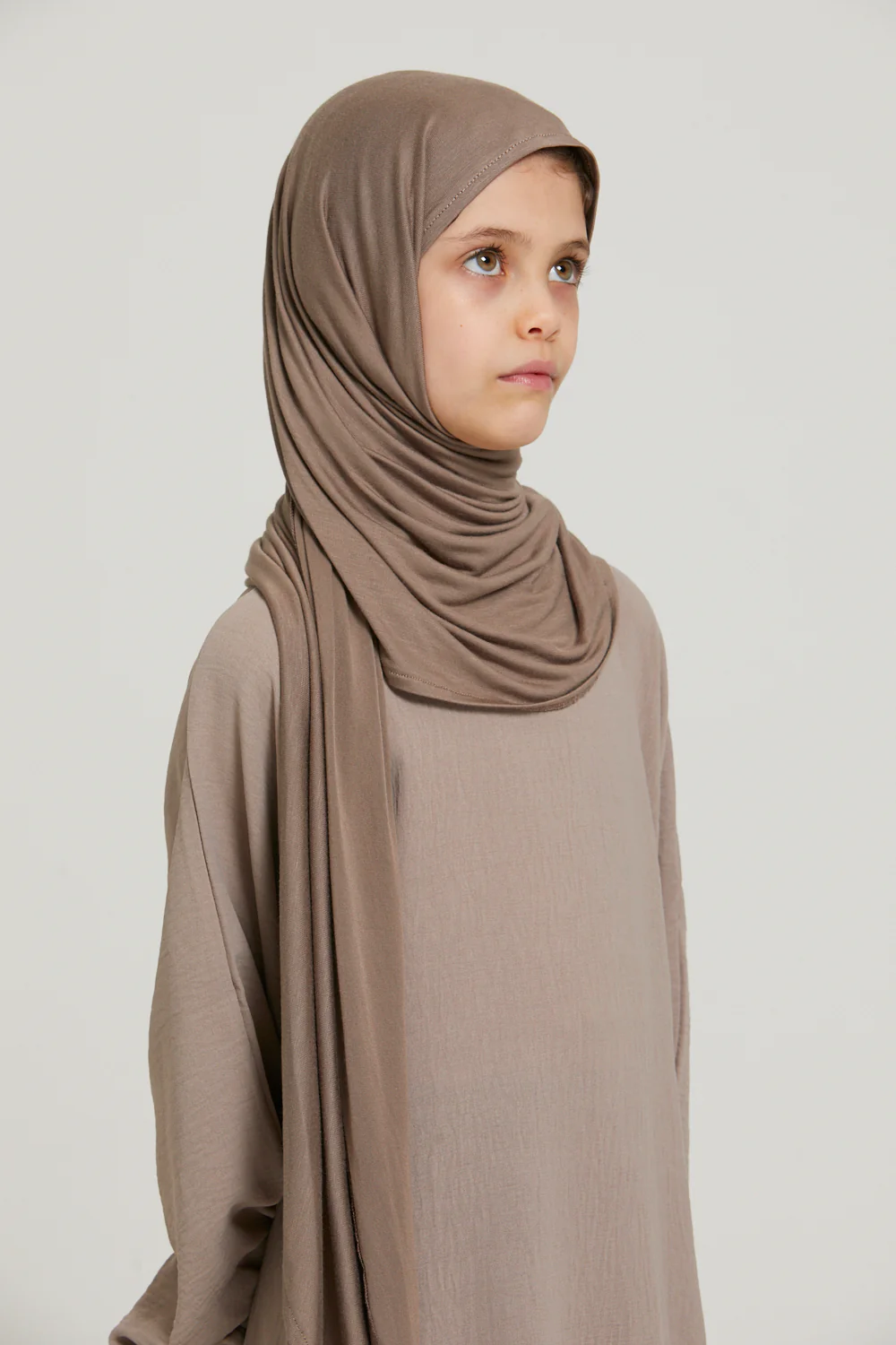 Junior Girls Instant Jersey Hijab - Cafe Au Lait - Image 4