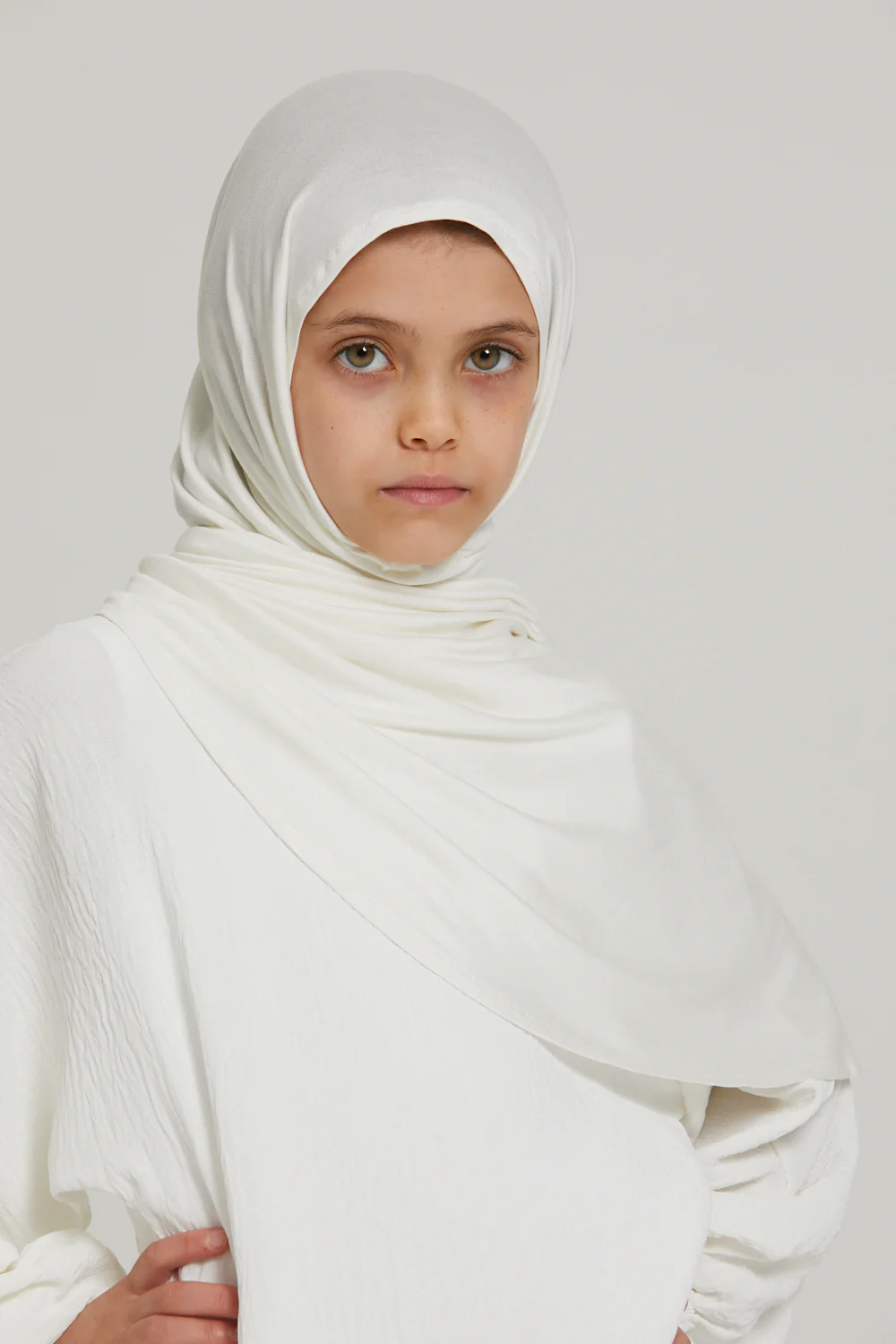 Junior Girls Instant Jersey Hijab - Ivory White - Image 3