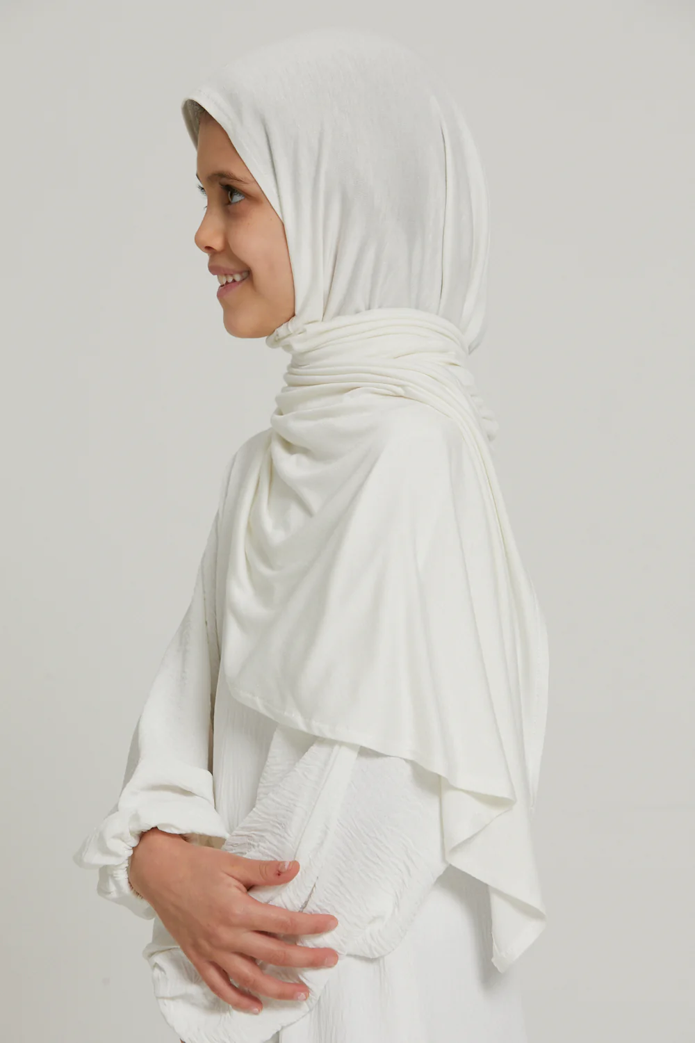 Junior Girls Instant Jersey Hijab - Ivory White - Image 5