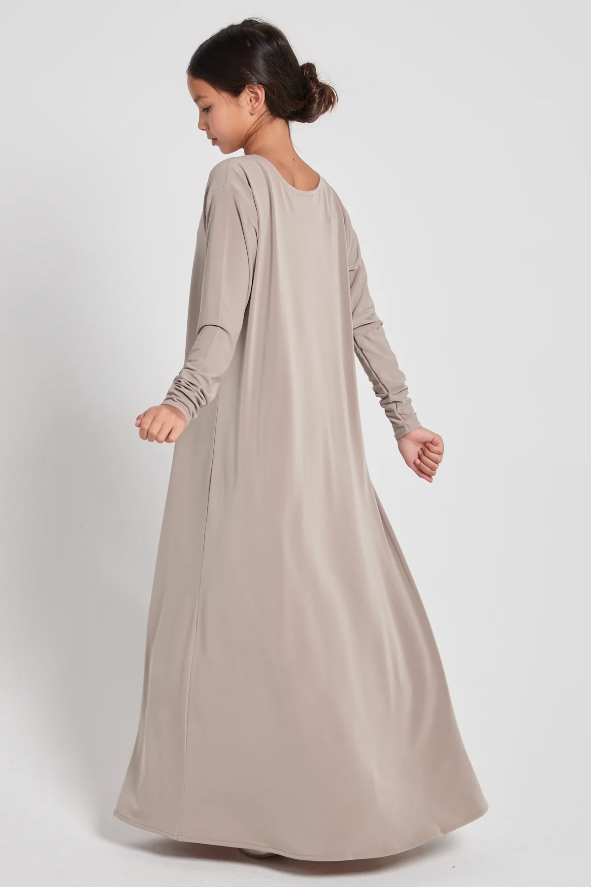 Junior Girls Jersey Plain Closed Abaya with Khimar Set - Sand Dune - Image 6