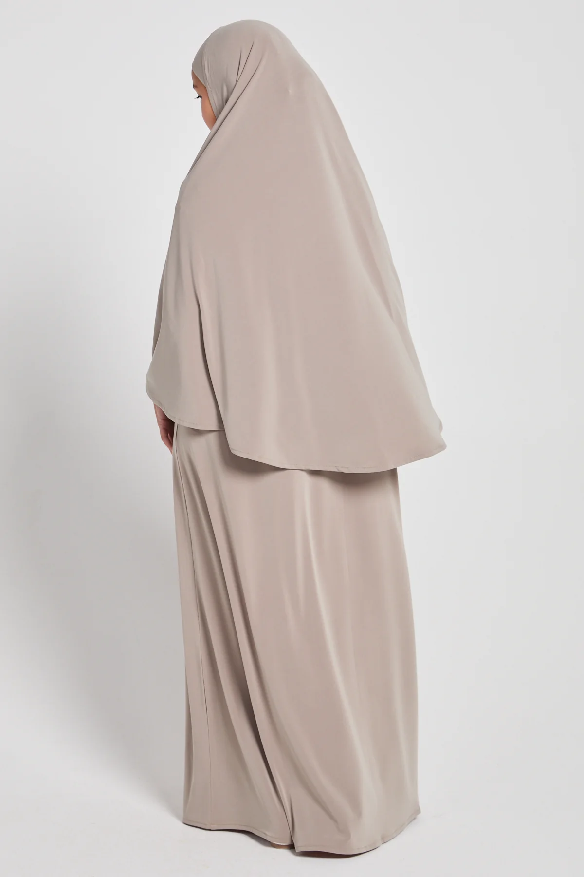Junior Girls Jersey Plain Closed Abaya with Khimar Set - Sand Dune - Image 9