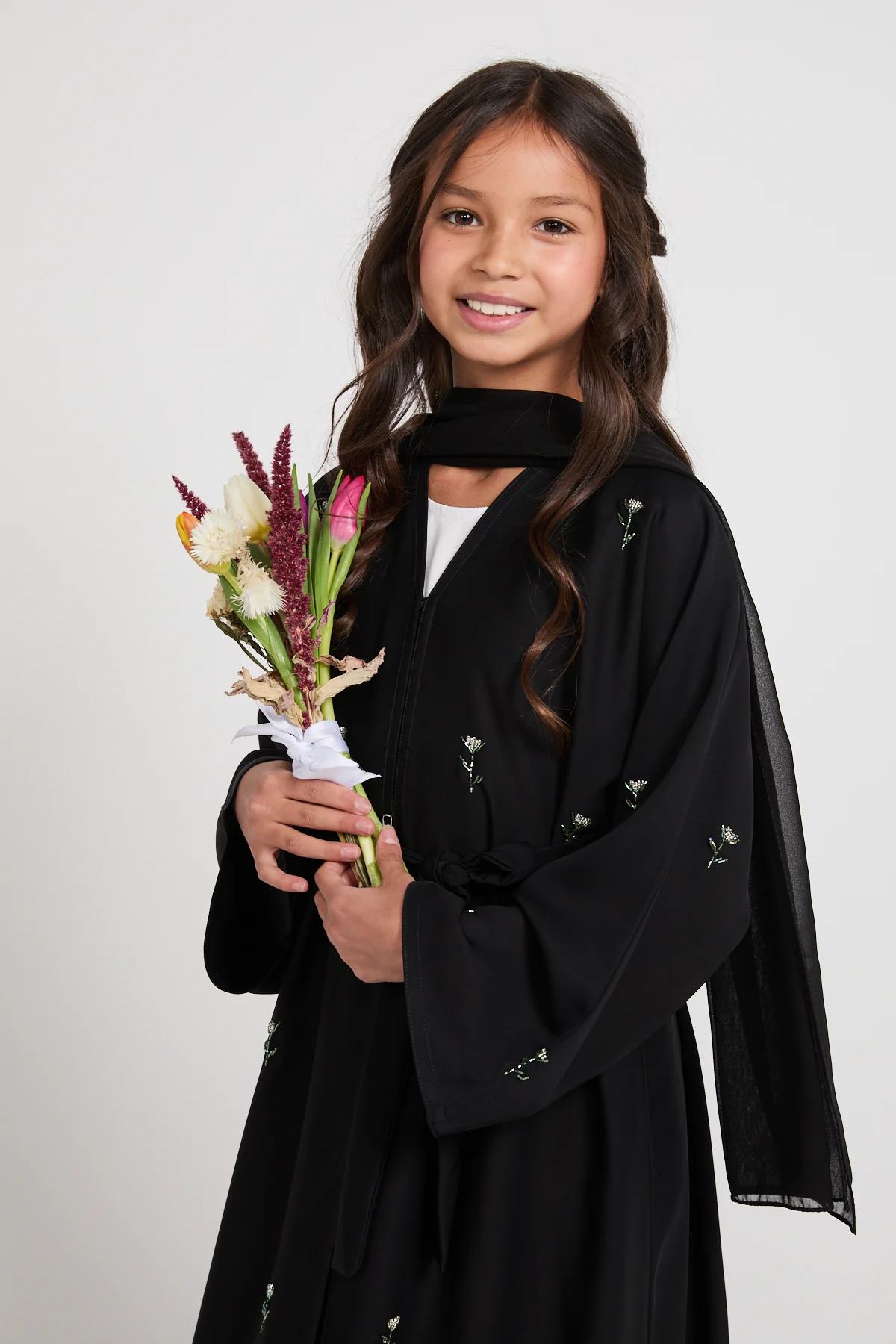 Junior Girls Midnight Bloom Embellished Open Abaya - Black - Image 4