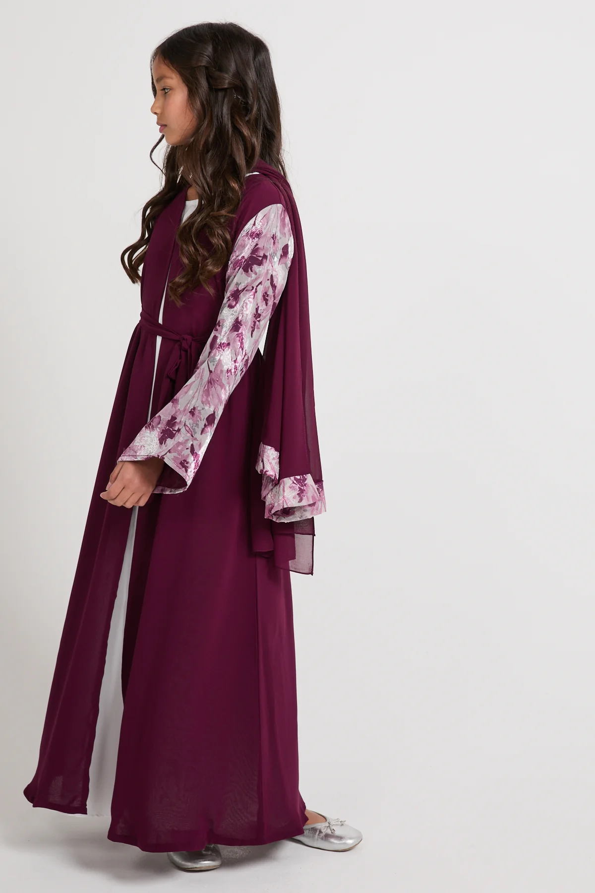 Junior Girls Mulberry Bloom Chiffon Open Abaya - LIMITED EDITION - Image 3