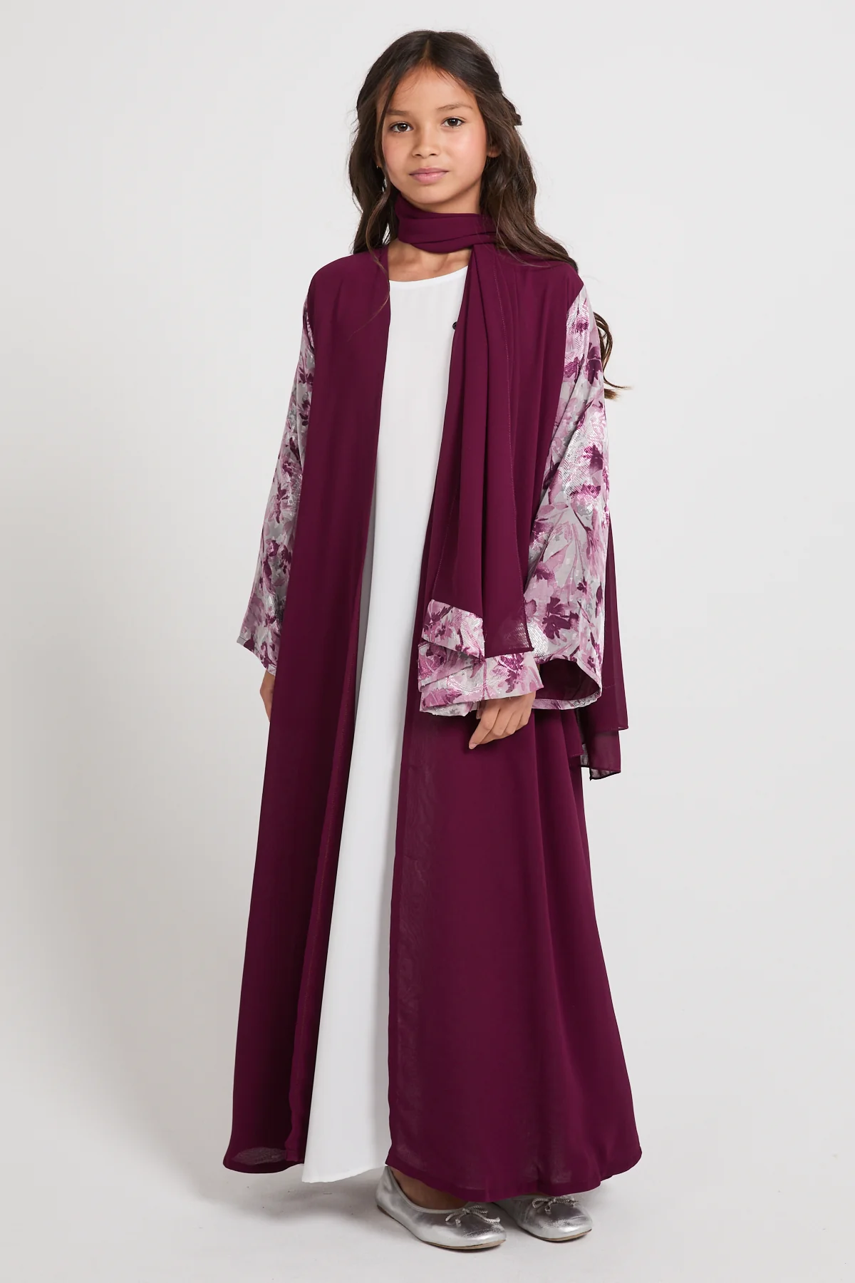 Junior Girls Mulberry Bloom Chiffon Open Abaya - LIMITED EDITION - Image 4