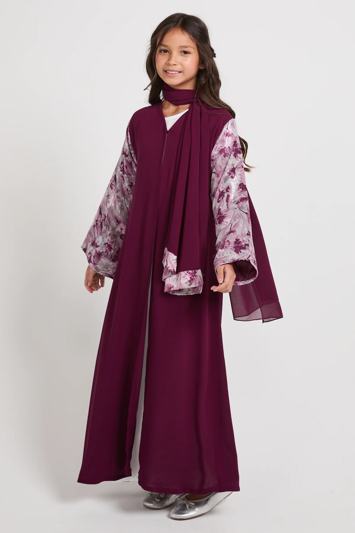 Junior Girls Mulberry Bloom Chiffon Open Abaya - LIMITED EDITION - Image 5