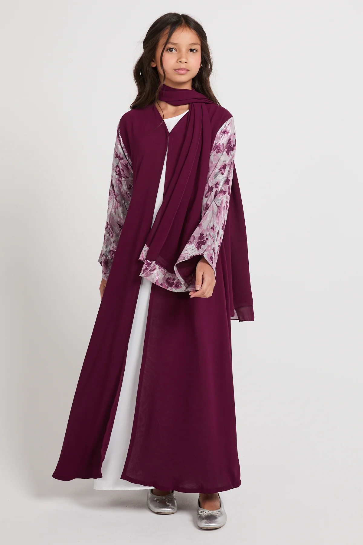 Junior Girls Mulberry Bloom Chiffon Open Abaya - LIMITED EDITION - Image 6