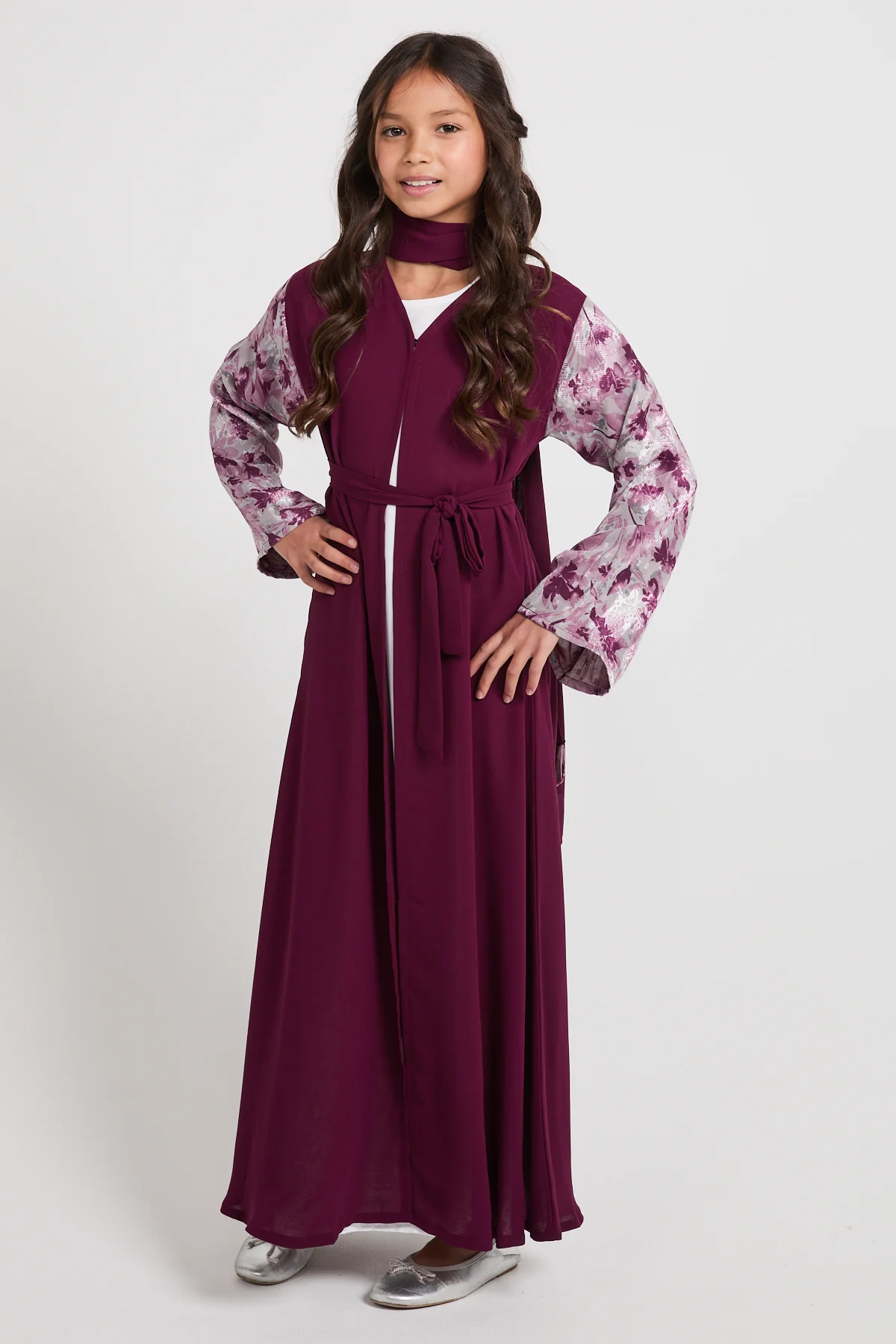Junior Girls Mulberry Bloom Chiffon Open Abaya - LIMITED EDITION - Image 8