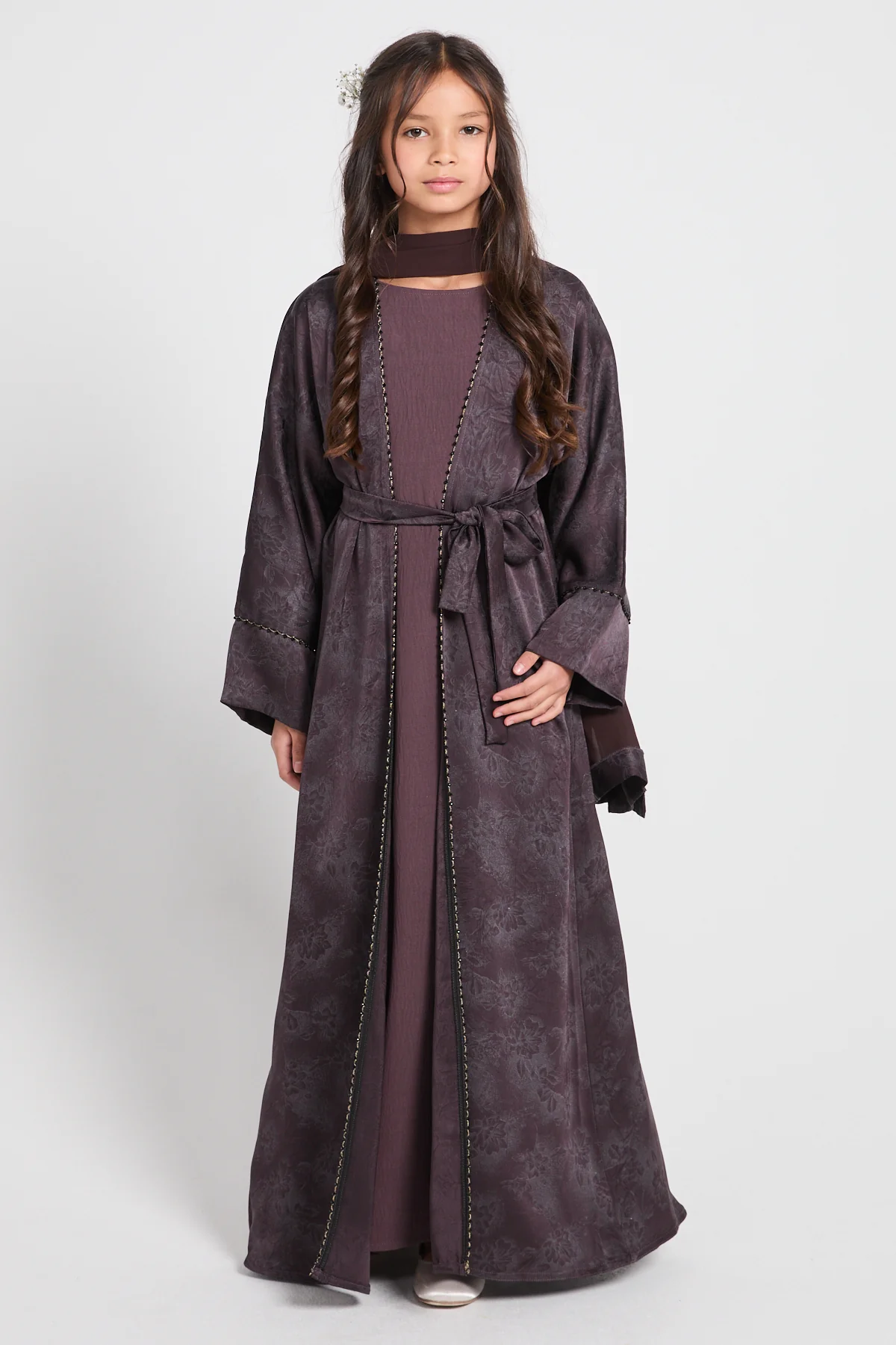 Junior Girls Mulberry Night Four Piece Abaya Set - Limited Edition