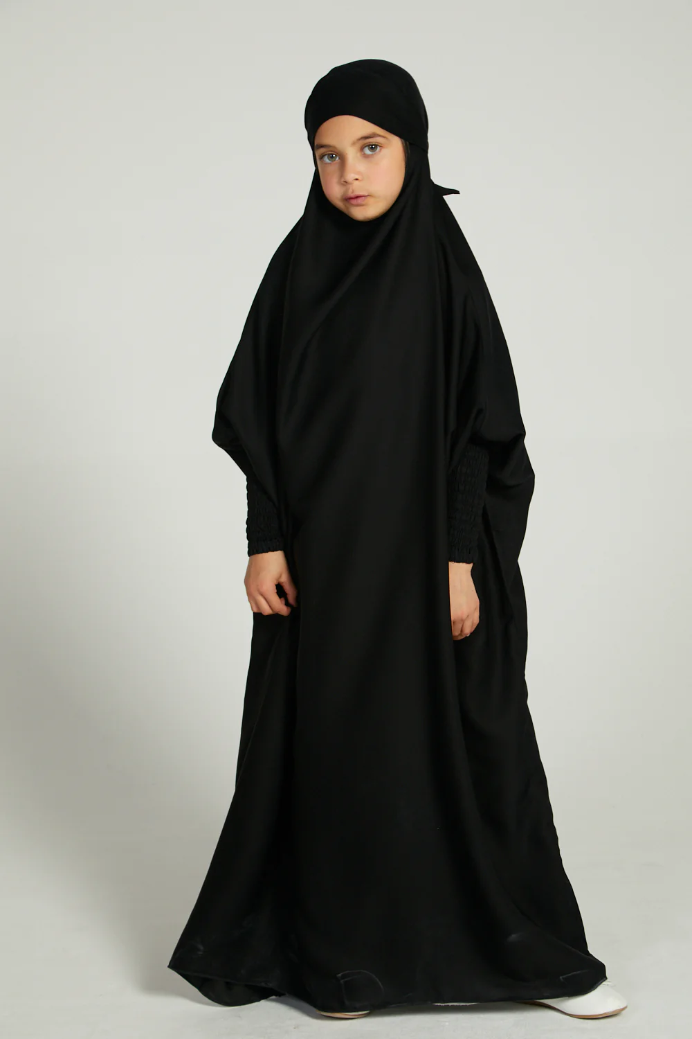 Junior Girls One Piece Full Length Jilbab/ Prayer Abaya - Black - Image 3
