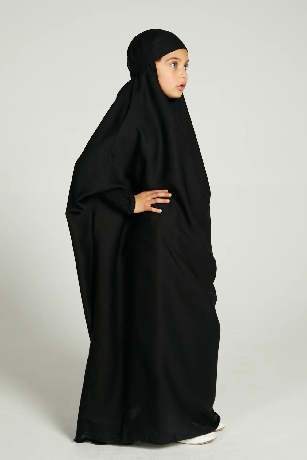 Junior Girls One Piece Full Length Jilbab/ Prayer Abaya - Black - Image 5