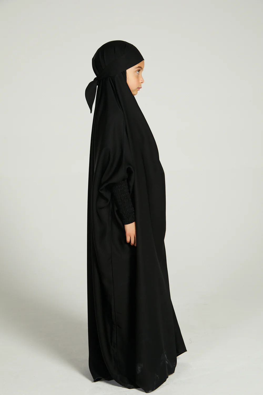 Junior Girls One Piece Full Length Jilbab/ Prayer Abaya - Black - Image 7