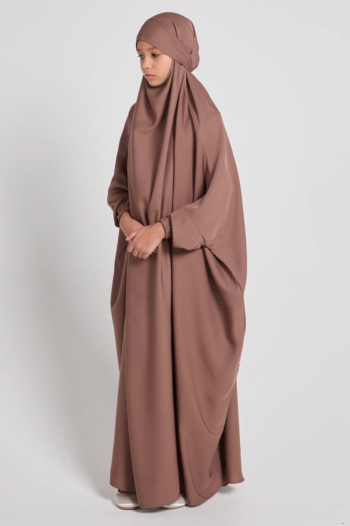Junior Girls One Piece Full Length Jilbab/ Prayer Abaya - Cocoa Blush - Image 3