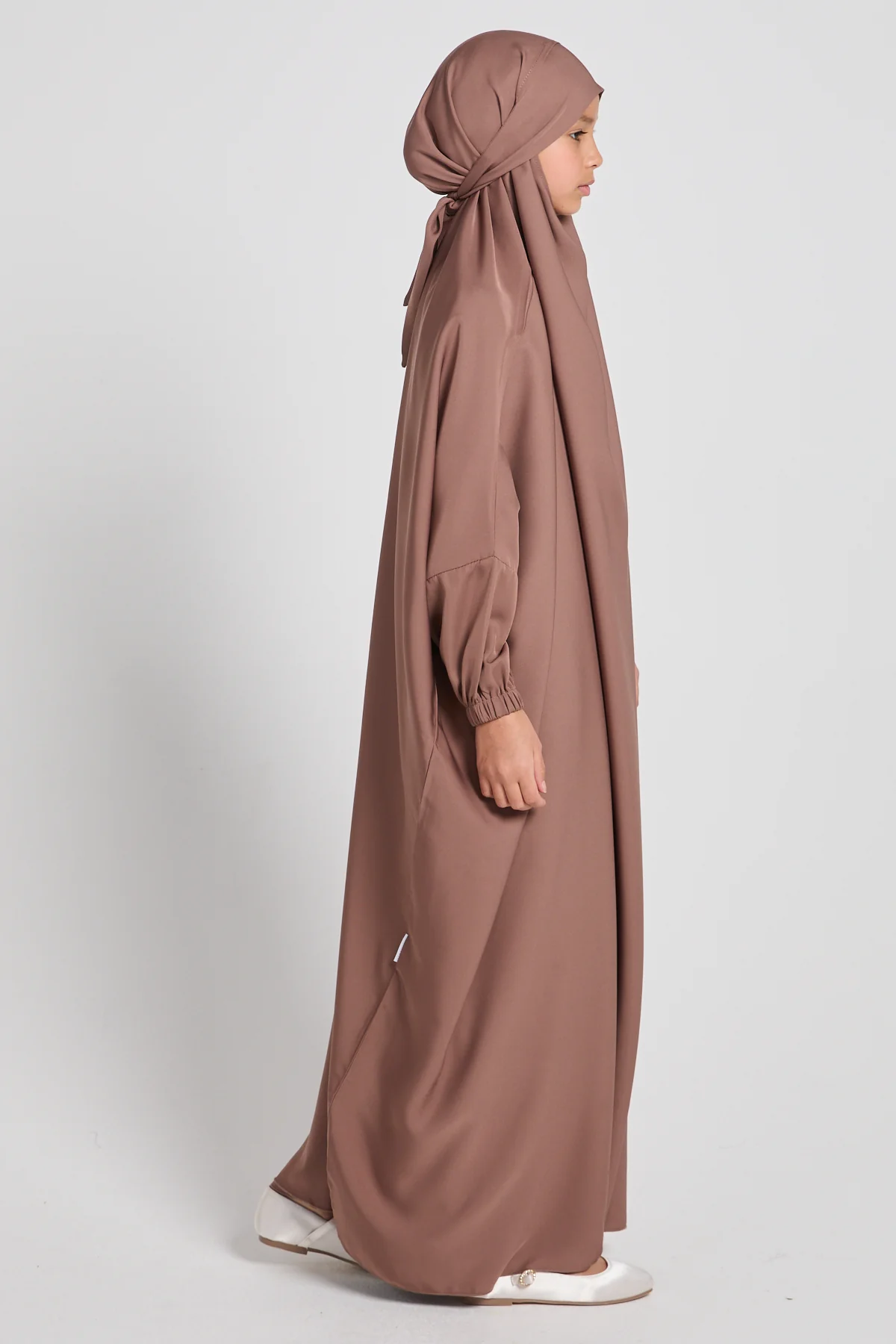 Junior Girls One Piece Full Length Jilbab/ Prayer Abaya - Cocoa Blush - Image 4