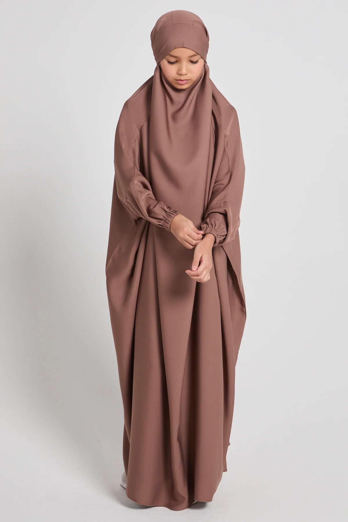 Junior Girls One Piece Full Length Jilbab/ Prayer Abaya - Cocoa Blush - Image 8