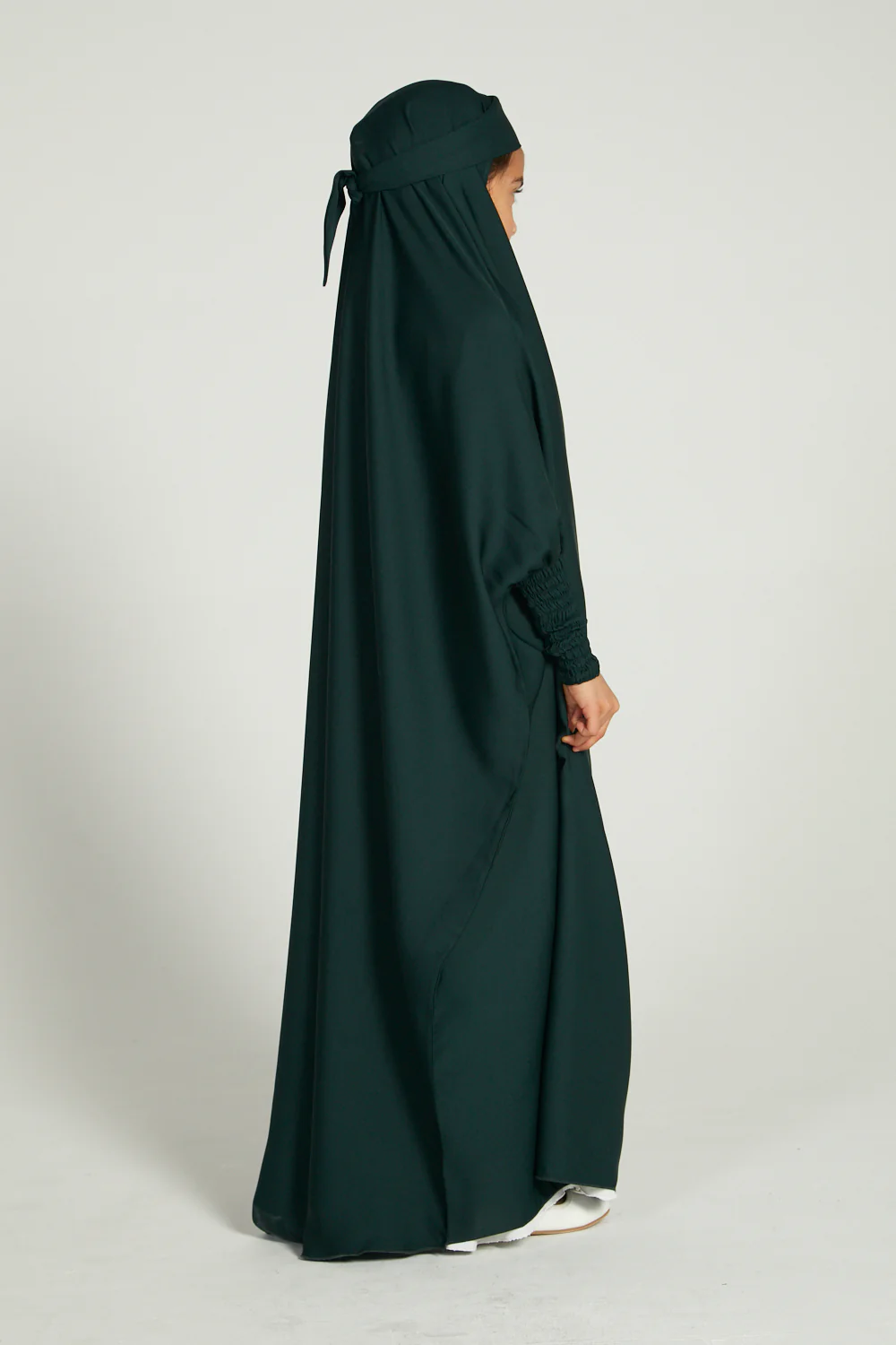 Junior Girls One Piece Full Length Jilbab/ Prayer Abaya - Forest Green - Image 6