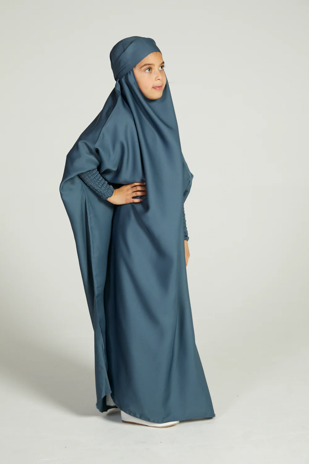 Junior Girls One Piece Full Length Jilbab/ Prayer Abaya - French Blue - Image 4