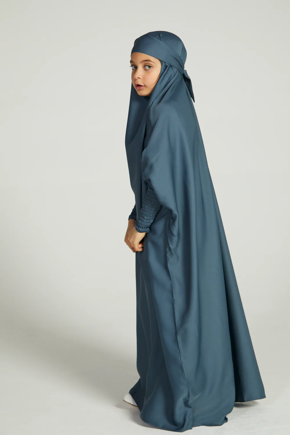 Junior Girls One Piece Full Length Jilbab/ Prayer Abaya - French Blue - Image 5