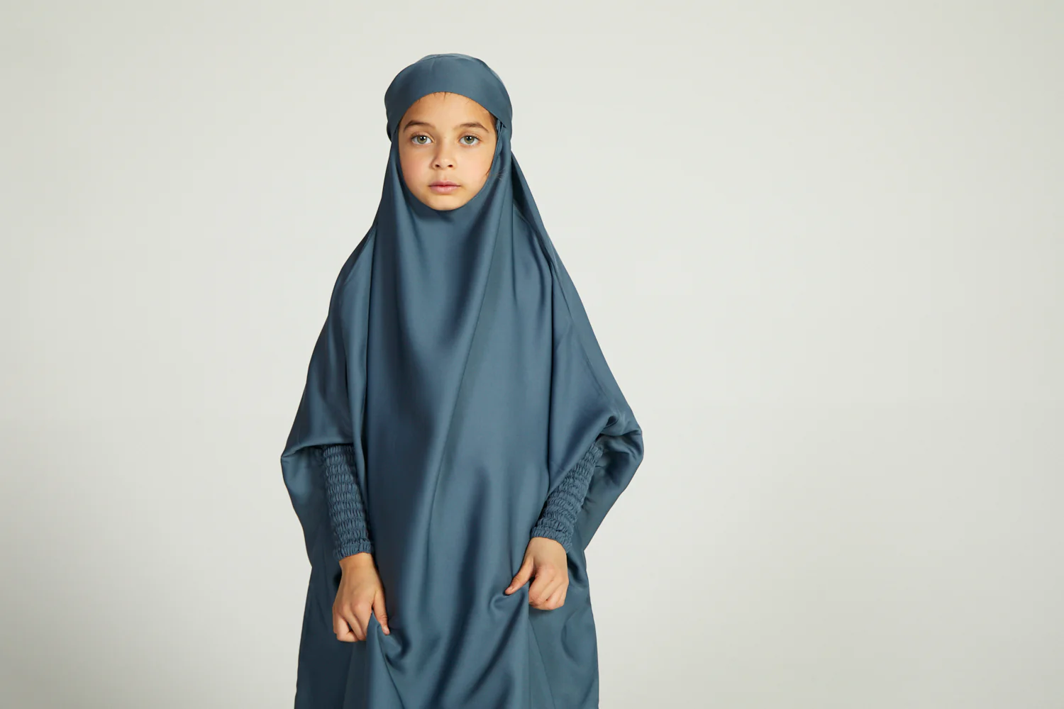 Junior Girls One Piece Full Length Jilbab/ Prayer Abaya - French Blue - Image 7