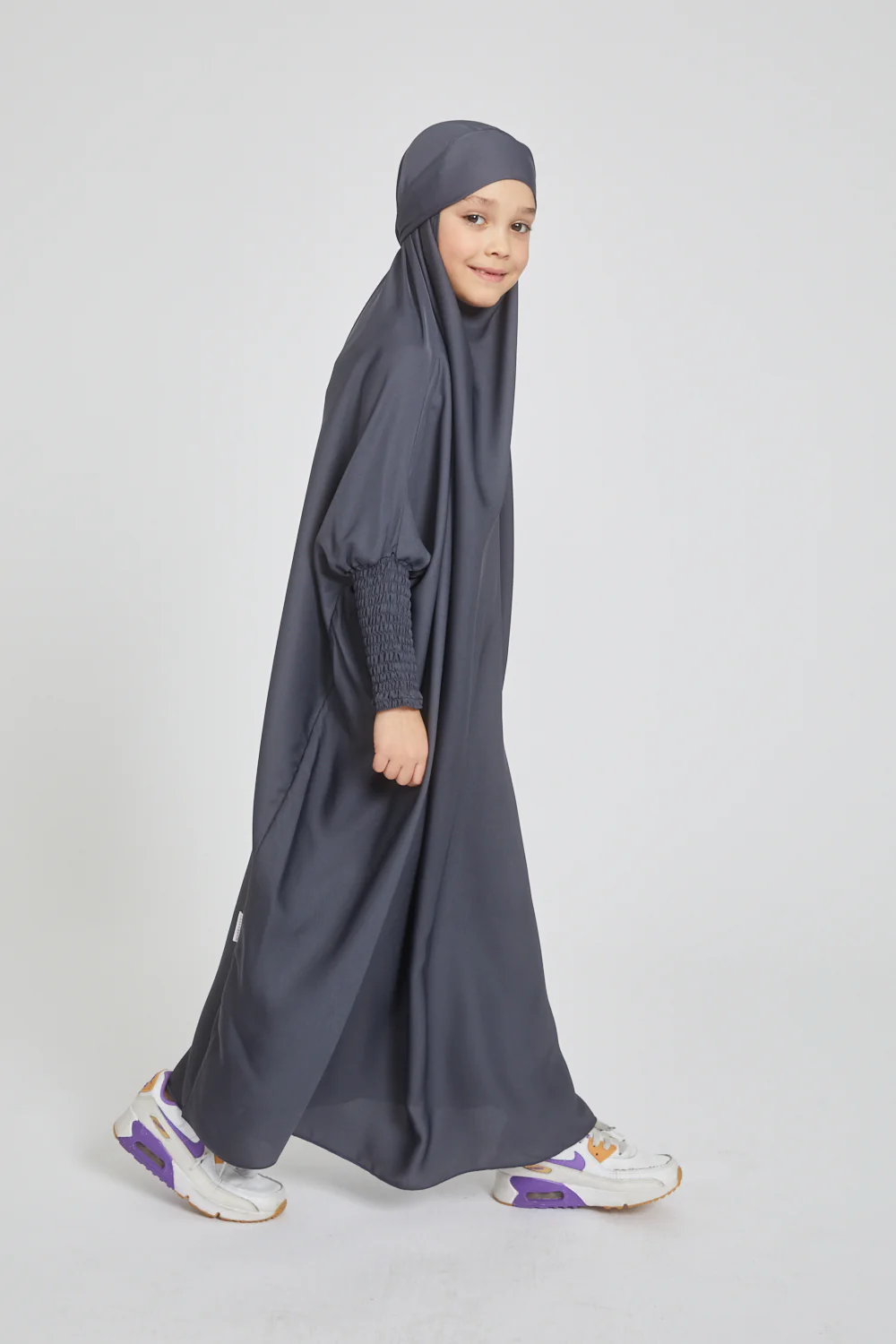 Junior Girls One Piece Full Length Jilbab/ Prayer Abaya - Pebble - Image 4