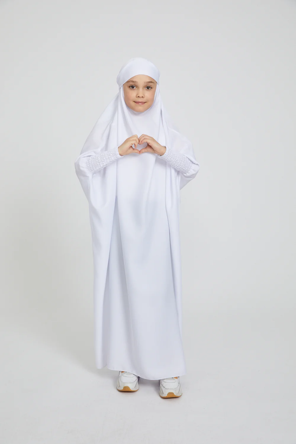 Junior Girls One Piece Full Length Jilbab/ Prayer Abaya - Pure White - Image 3