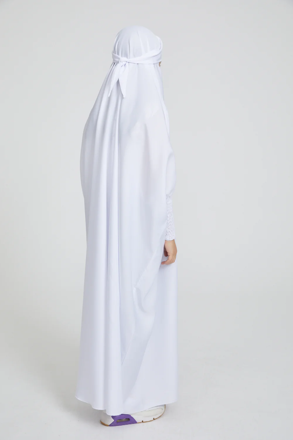 Junior Girls One Piece Full Length Jilbab/ Prayer Abaya - Pure White - Image 5