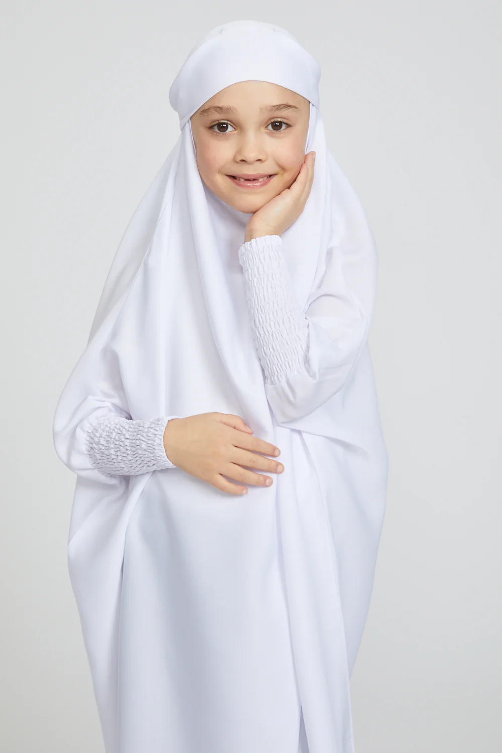 Junior Girls One Piece Full Length Jilbab/ Prayer Abaya - Pure White - Image 7