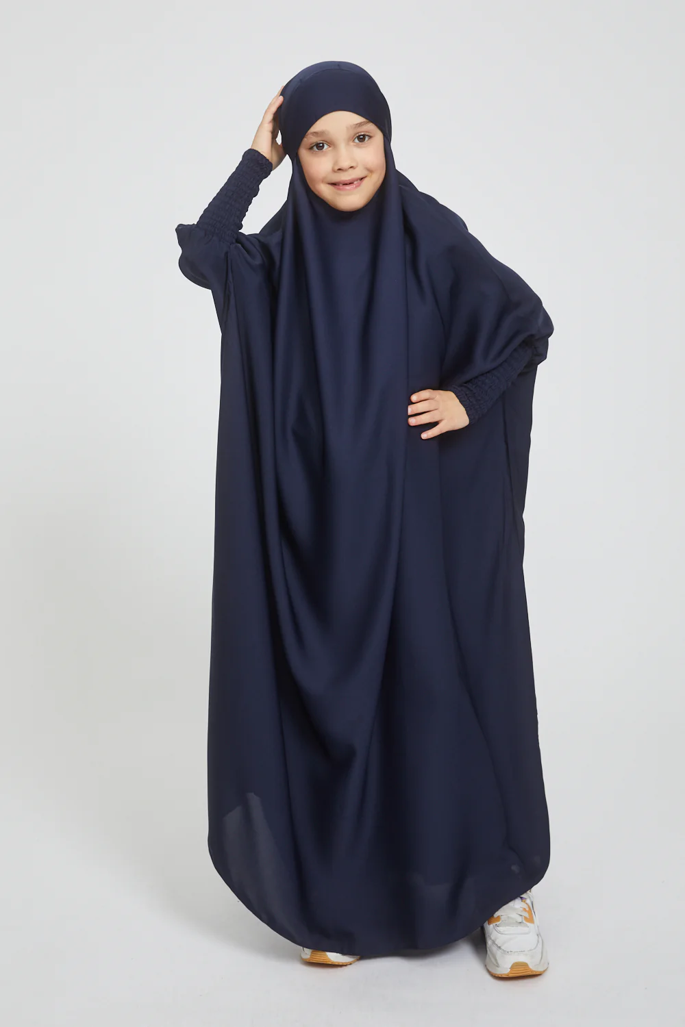 Junior Girls One Piece Full Length Jilbab/ Prayer Abaya - Royal Navy - Image 3