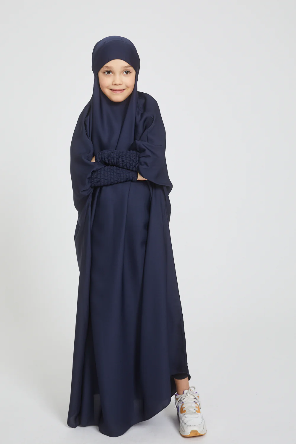 Junior Girls One Piece Full Length Jilbab/ Prayer Abaya - Royal Navy - Image 4