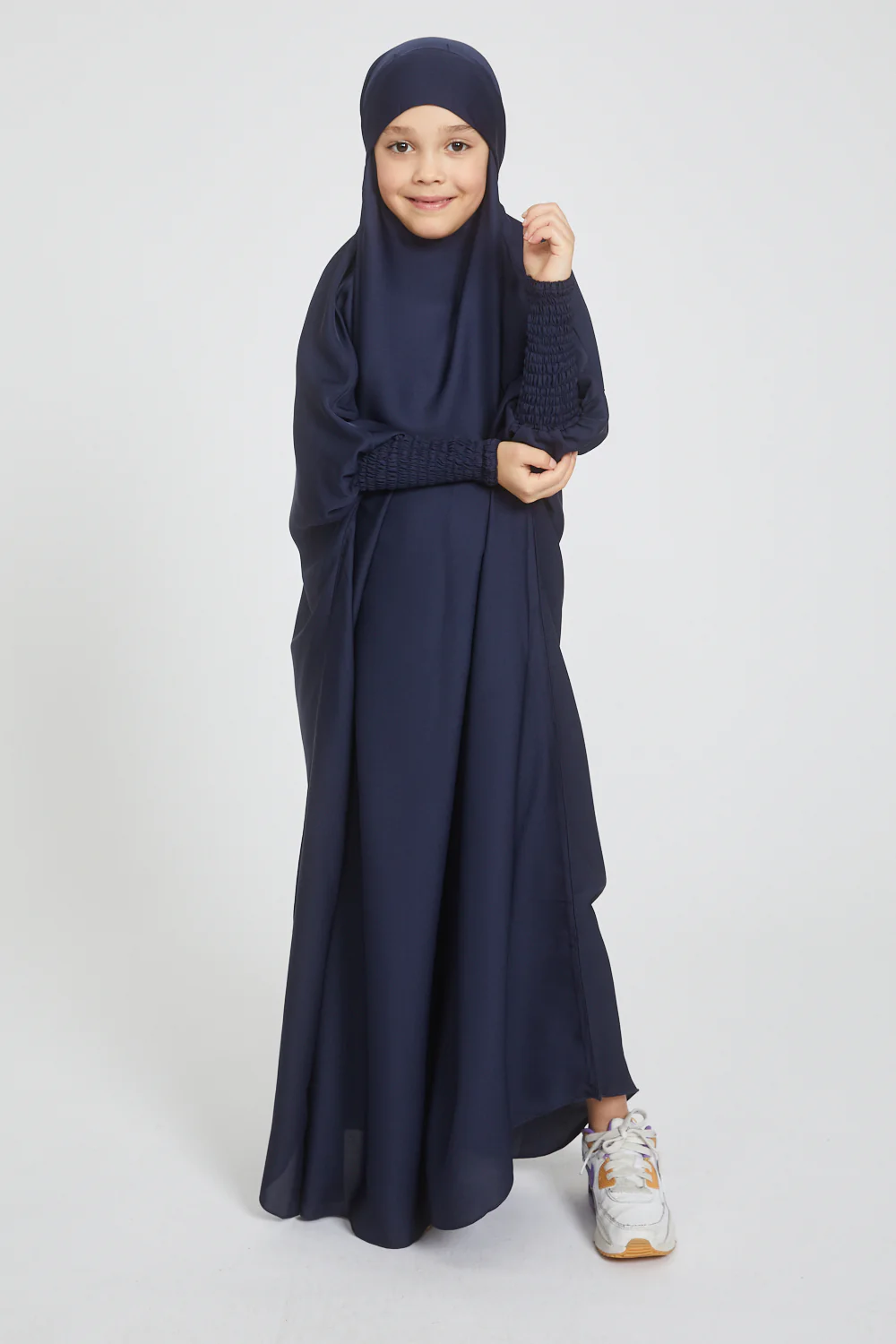 Junior Girls One Piece Full Length Jilbab/ Prayer Abaya - Royal Navy - Image 5