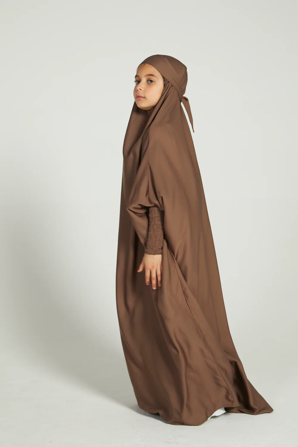Junior Girls One Piece Full Length Jilbab/ Prayer Abaya - Smokey Taupe - Image 6