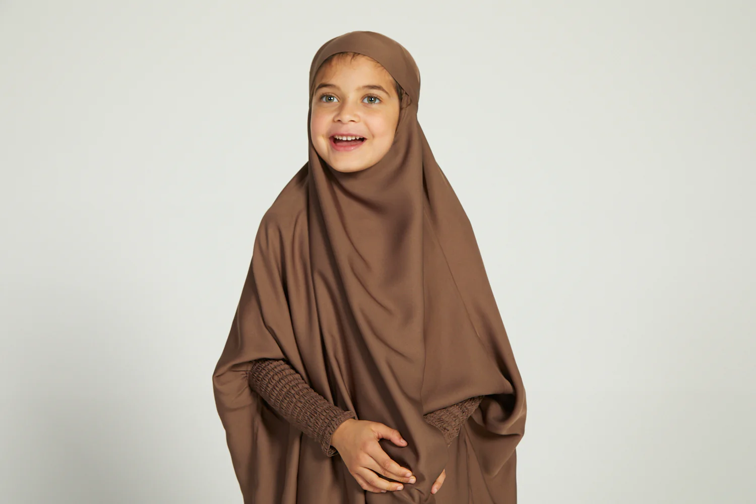 Junior Girls One Piece Full Length Jilbab/ Prayer Abaya - Smokey Taupe - Image 8