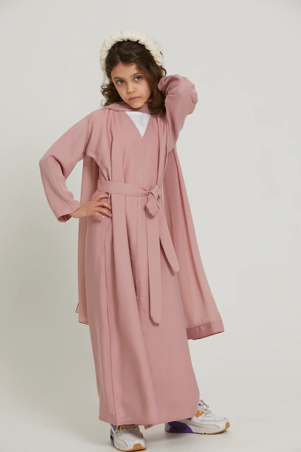 Junior Girls Open Abaya - Blush - Image 3