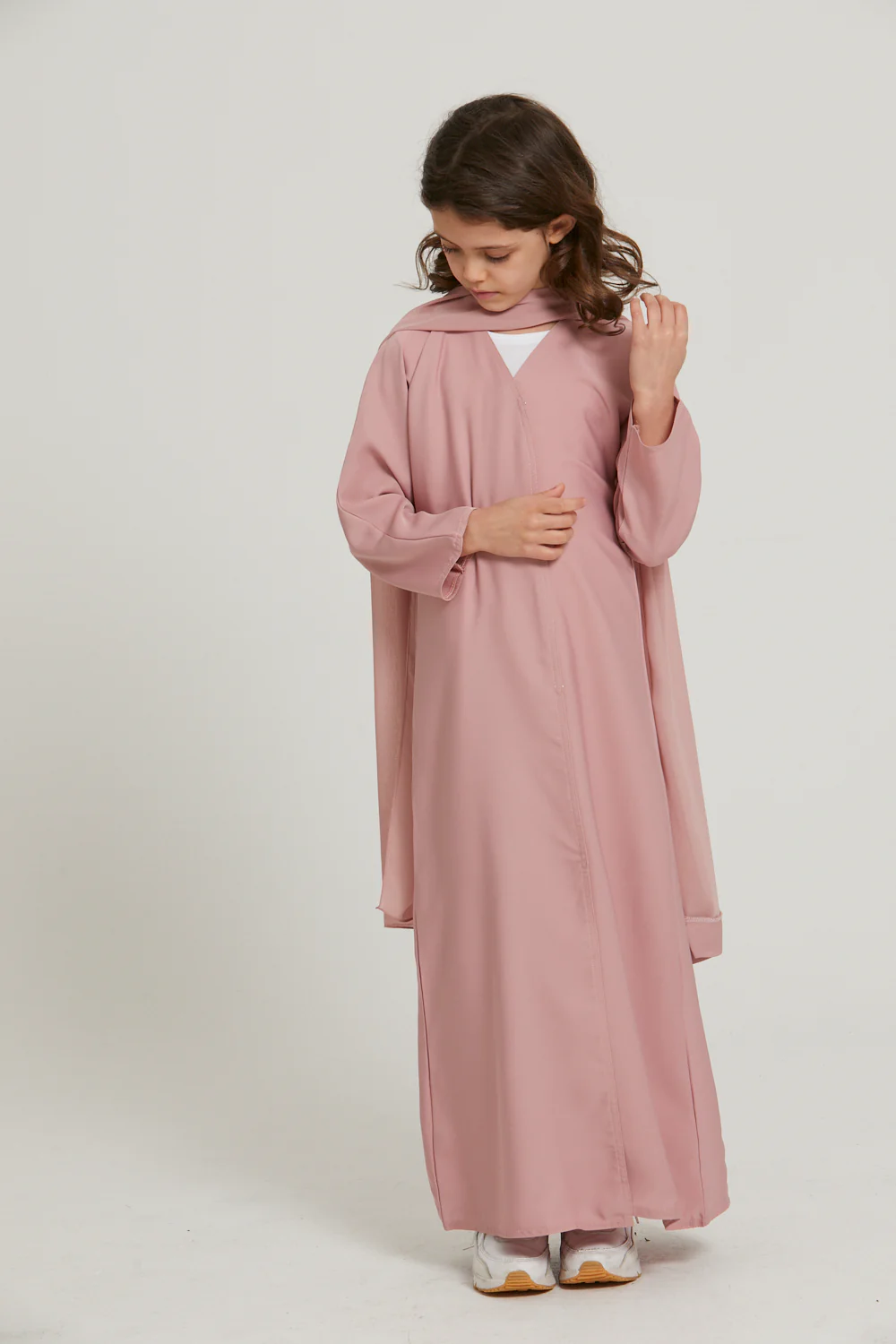 Junior Girls Open Abaya - Blush - Image 5