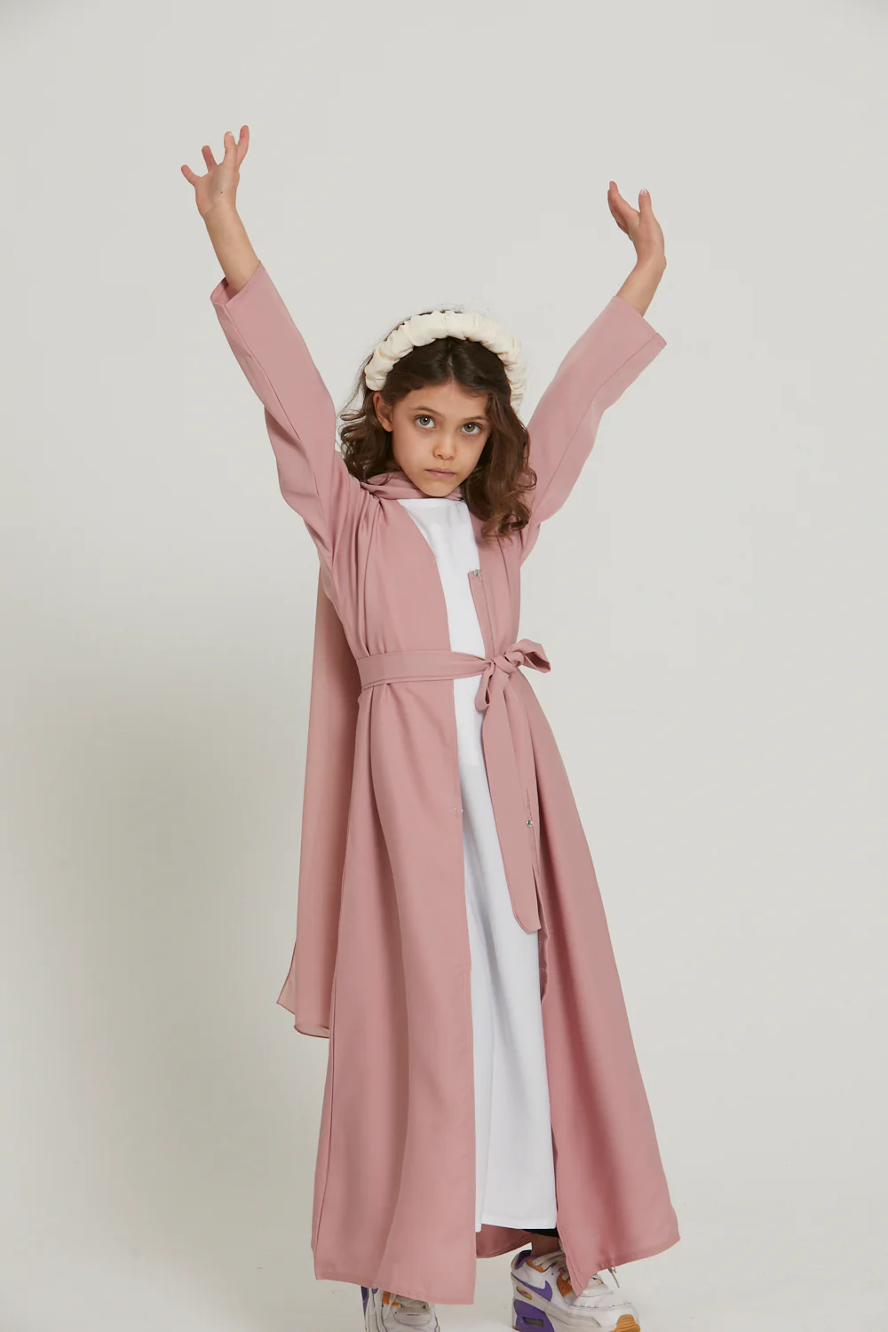 Junior Girls Open Abaya - Blush - Image 6
