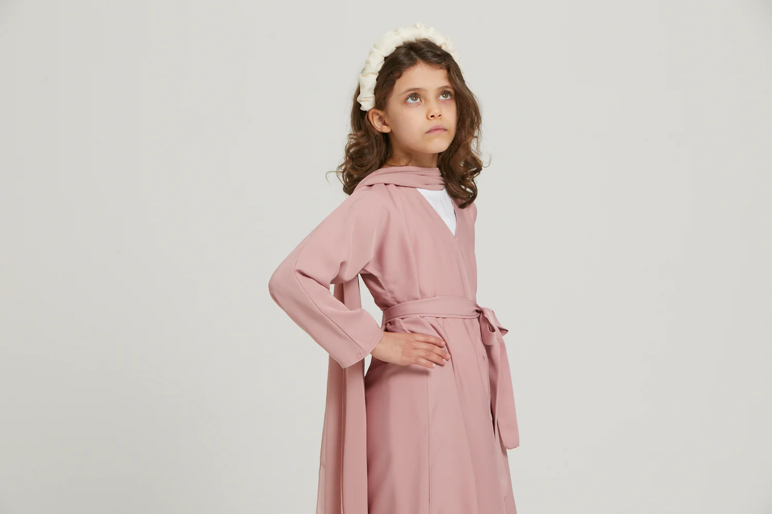 Junior Girls Open Abaya - Blush - Image 8
