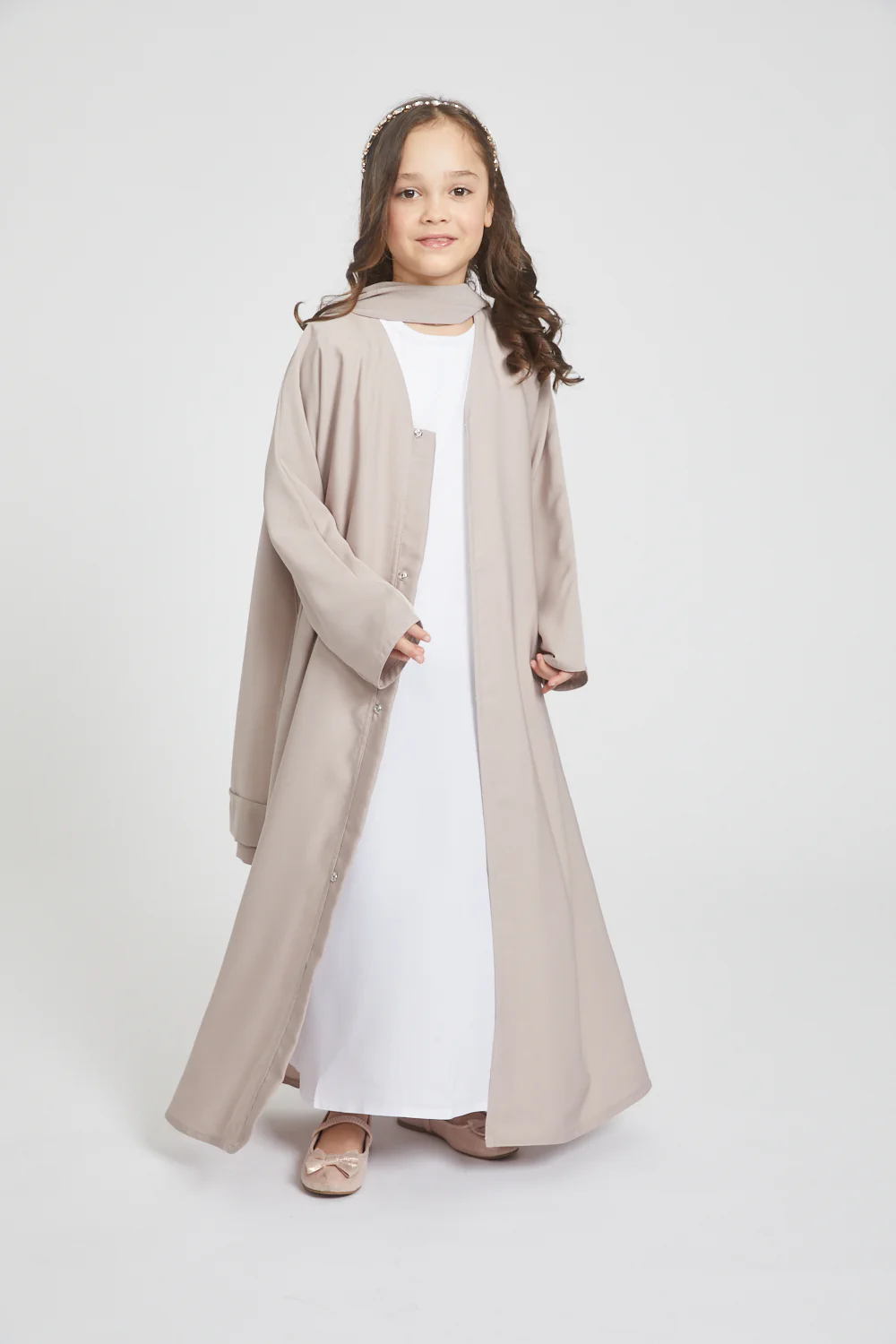 Junior Girls Open Abaya - Natural - Image 4