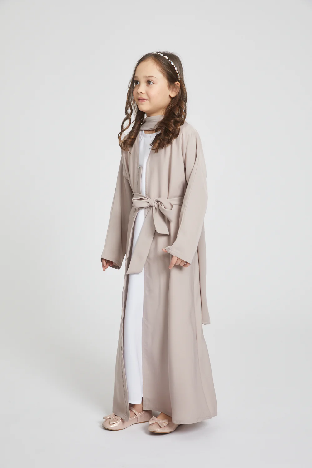 Junior Girls Open Abaya - Natural - Image 6