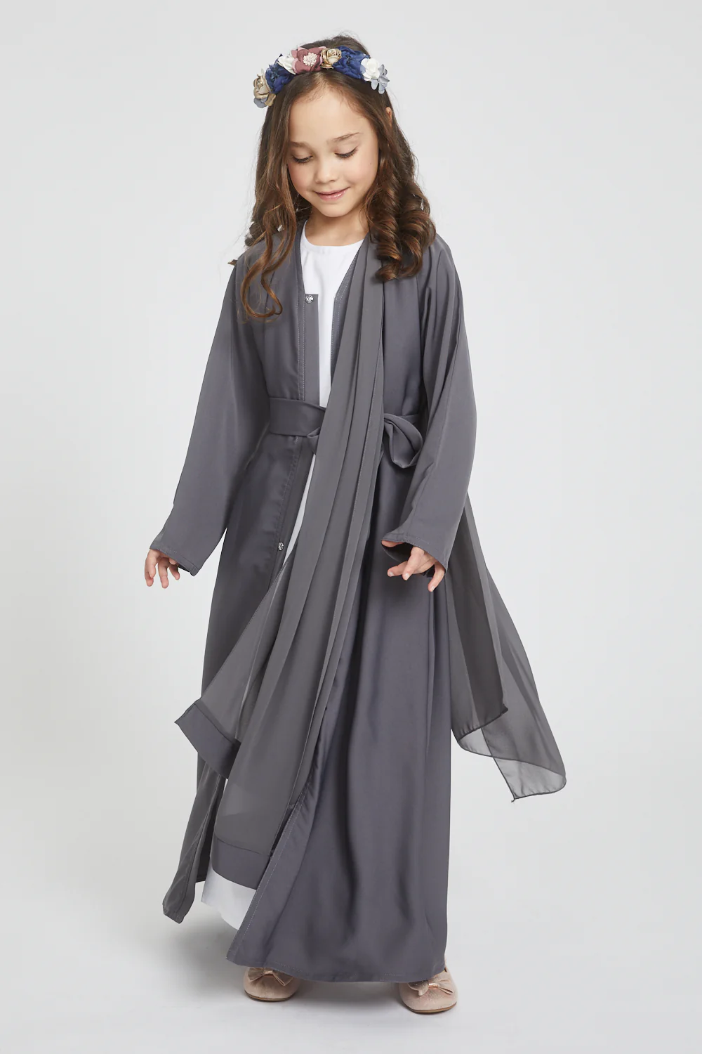 Junior Girls Open Abaya - Pebble - Image 3
