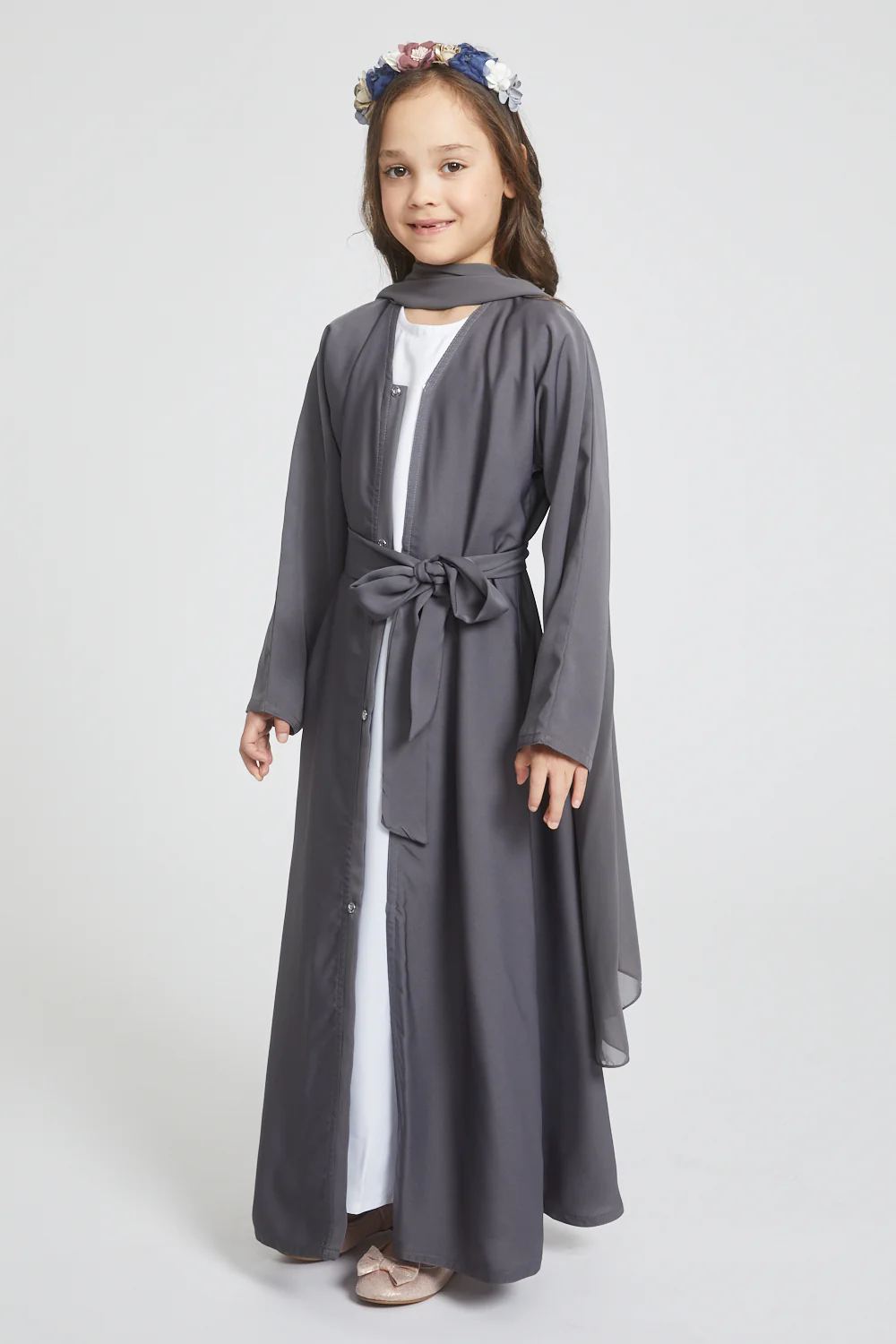 Junior Girls Open Abaya - Pebble - Image 4
