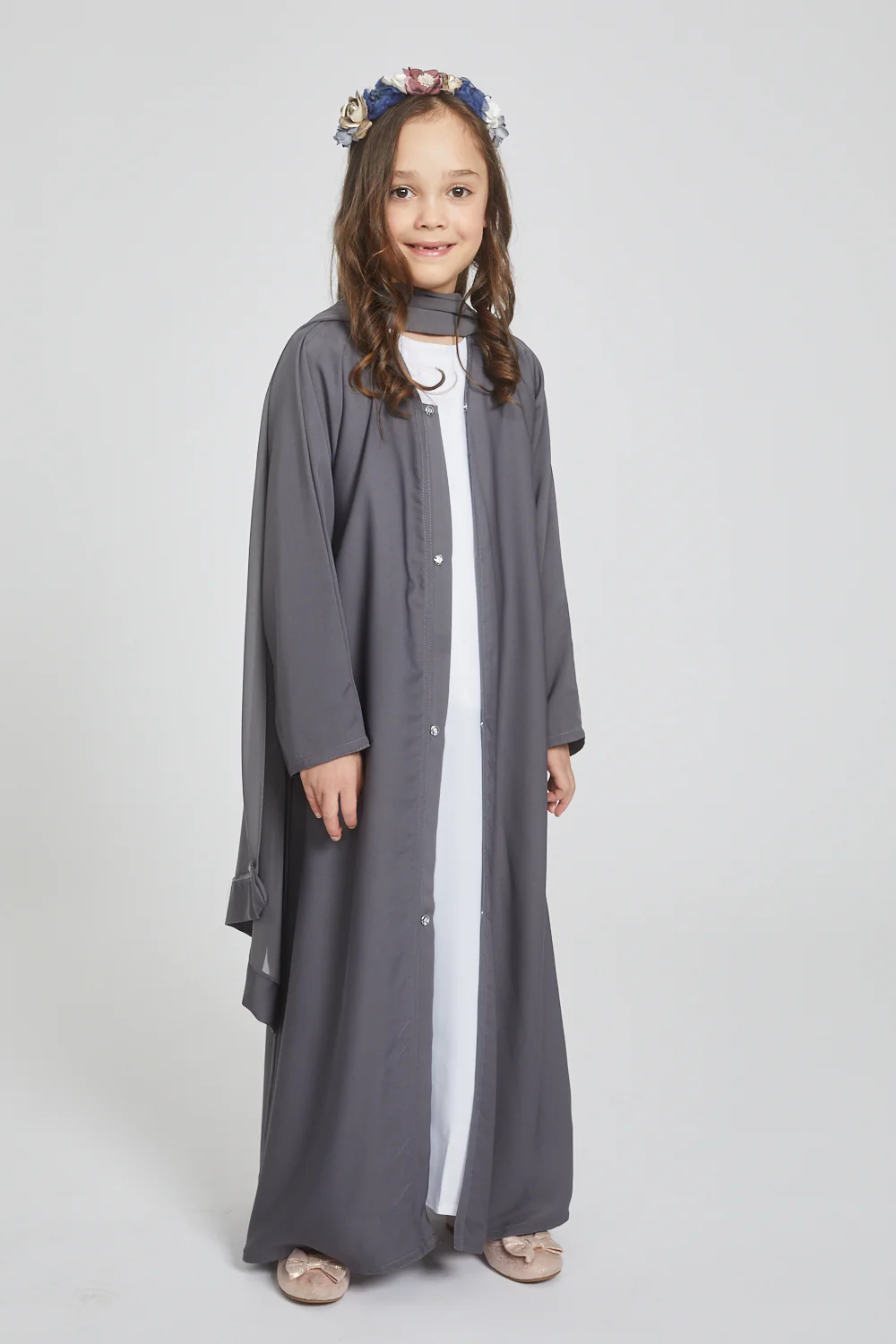 Junior Girls Open Abaya - Pebble - Image 5