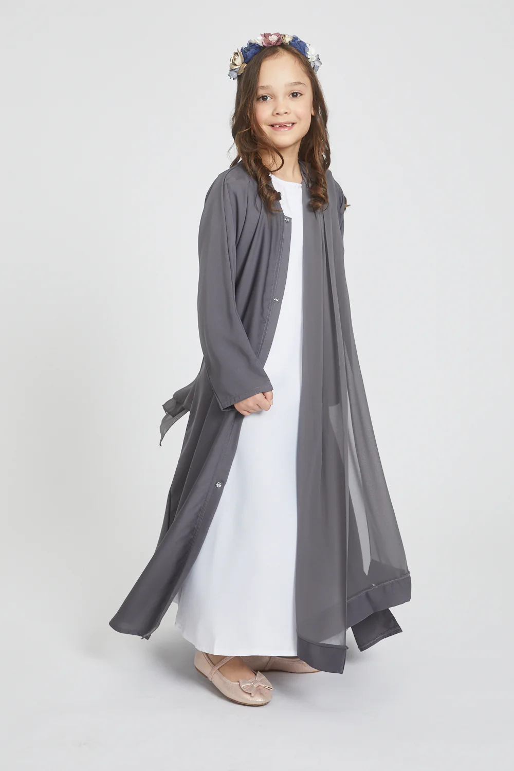 Junior Girls Open Abaya - Pebble - Image 6