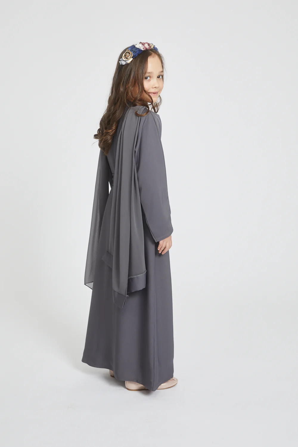 Junior Girls Open Abaya - Pebble - Image 7