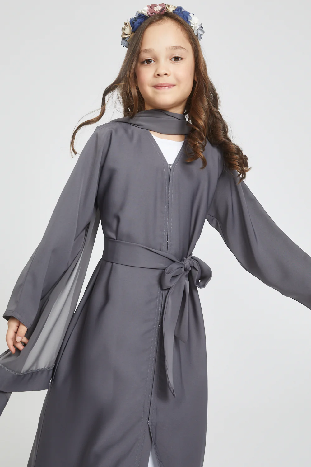 Junior Girls Open Abaya - Pebble - Image 9